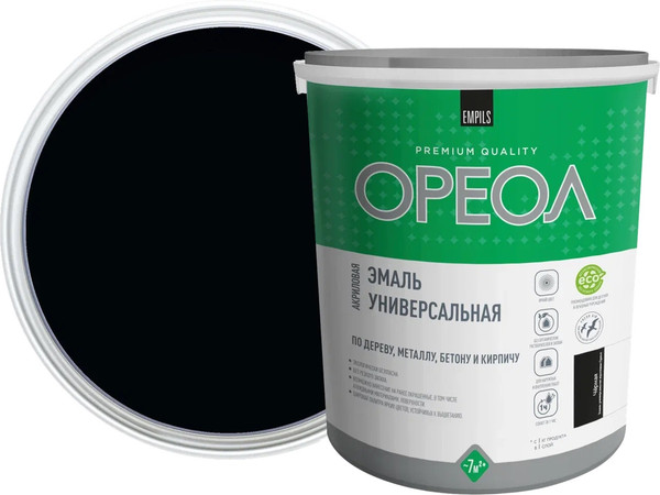 Изображение товара Эмаль Ореол Акриловая глянцевая (2.5кг, черный)