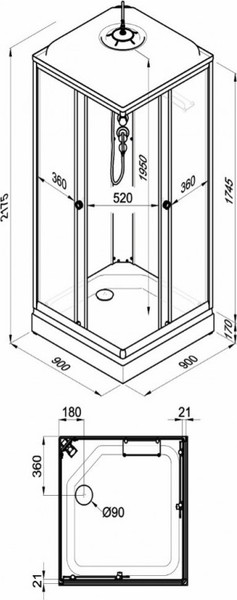 Изображение товара Душевая кабина Maroni Moon SQ90L-DRN-DN4