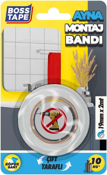 Изображение товара Скотч двухсторонний Boss Tape Вспененный для зеркал влагостойкий 19мм / MMT19x2 (2м, белый)