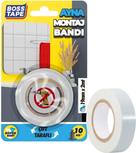 Изображение товара Скотч двухсторонний Boss Tape Вспененный для зеркал влагостойкий 19мм / MMT19x2 (2м, белый)