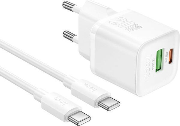 Изображение товара Зарядное устройство сетевое Hoco N65 + кабель Type-C-Type-C (белый)