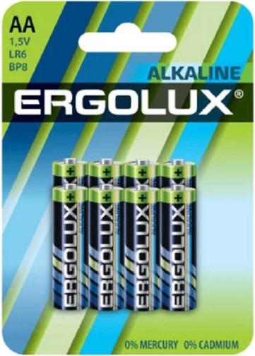 Изображение товара Комплект батареек Ergolux Alkaline LR6 BP8 / 14815 (1.5В)