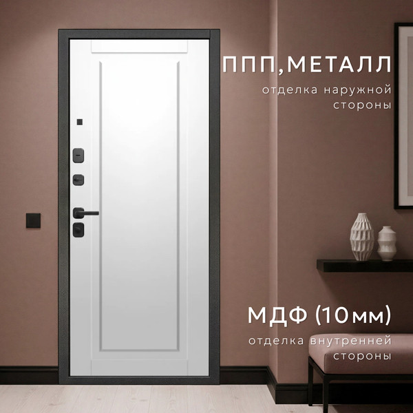 Изображение товара Входная дверь Guard МПП-22 86x205 левая (черный эксимер лакобель/белый матовый)