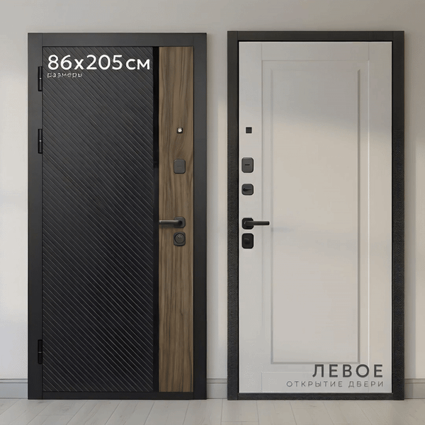 Изображение товара Входная дверь Guard МПП-22 86x205 левая (черный эксимер лакобель/белый матовый)