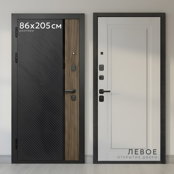 Изображение товара Входная дверь Guard МПП-22 86x205 левая (черный эксимер лакобель/белый матовый)