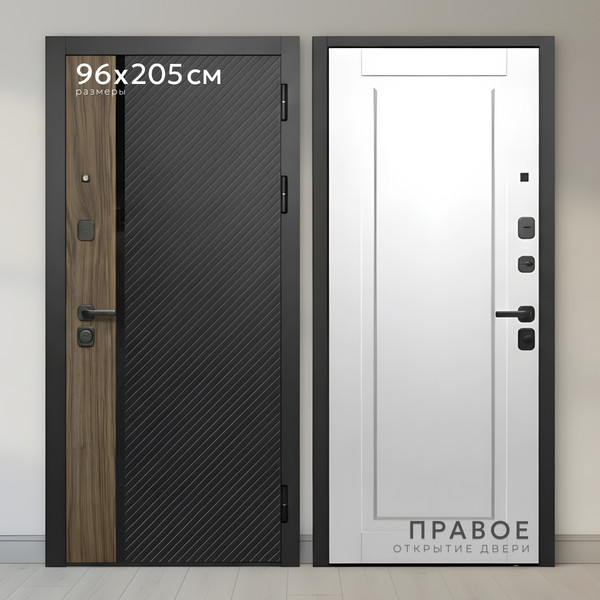 Изображение товара Входная дверь Guard МПП-22 96x205 правая (черный эксимер/белый матовый)