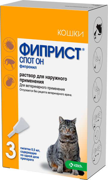 Изображение товара Капли от блох KRKA Фиприст для кошек до 10кг (3 пипетки)