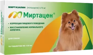 Изображение товара Таблетки для лечения заболеваний ЖКТ у животных Apicenna Миртацен для собак 3.75мг (10 таблеток)