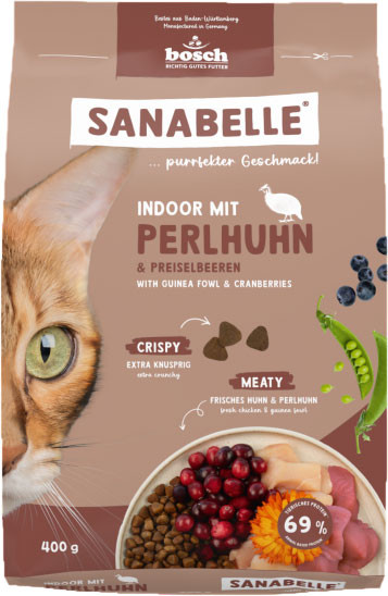 Изображение товара Сухой корм для кошек Bosch Petfood Sanabelle  Indoor mit Perlhuhn&Preiselbeeren (400г)