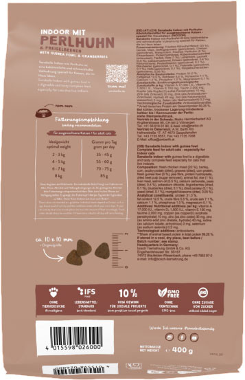 Изображение товара Сухой корм для кошек Bosch Petfood Sanabelle  Indoor mit Perlhuhn&Preiselbeeren (400г)