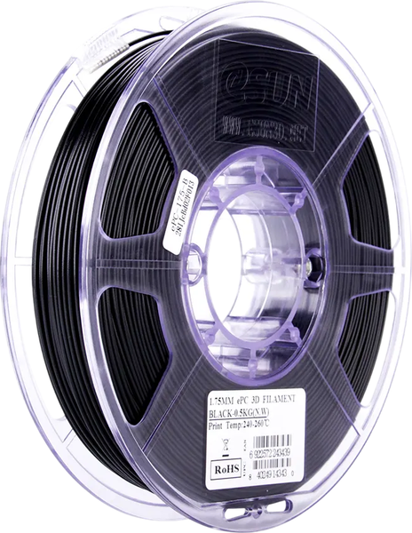 Изображение товара Пластик для 3D-печати eSUN PС / PC175B05TW1 (1.75мм, 500г, черный)