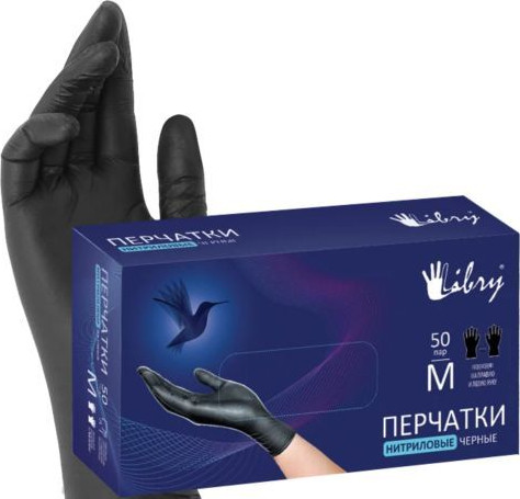 Изображение товара Перчатки одноразовые Libry Нитриловые текстурированные на пальцах / KN003BL (М, 100шт, черный)