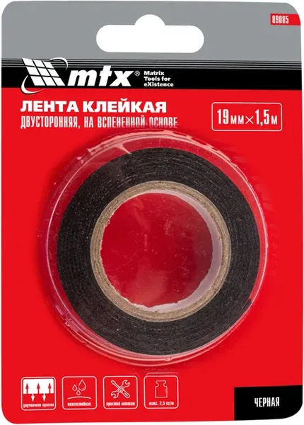 Изображение товара Скотч двухсторонний Matrix 19мм / 89085 (1.5м, черный)
