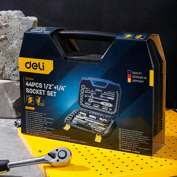 Изображение товара Универсальный набор инструментов Deli EDL1044 (44пр, серебристый, чемодан)