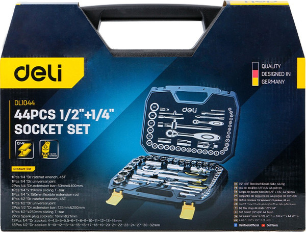 Изображение товара Универсальный набор инструментов Deli EDL1044 (44пр, серебристый, чемодан)