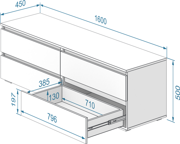 Изображение товара Тумба Кортекс-мебель Бари 160 4ш (белый/белый/дуб сонома)