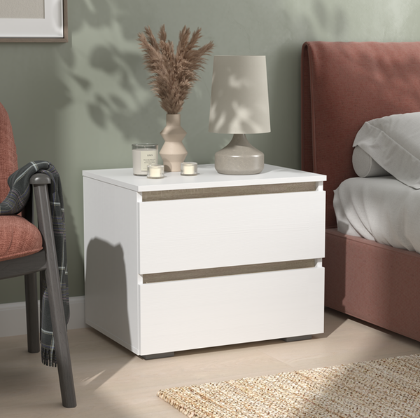 Изображение товара Прикроватная тумба Кортекс-мебель Бари 60 2ш (белый/белый/дуб сонома)