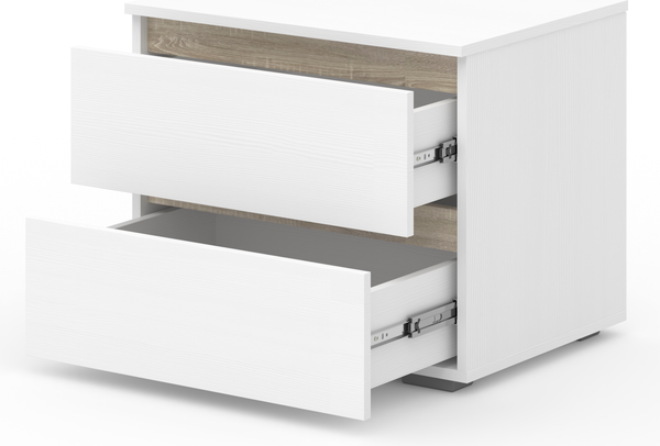 Изображение товара Прикроватная тумба Кортекс-мебель Бари 60 2ш (белый/белый/дуб сонома)