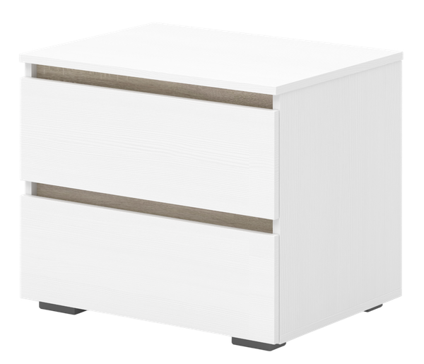 Изображение товара Прикроватная тумба Кортекс-мебель Бари 60 2ш (белый/белый/дуб сонома)