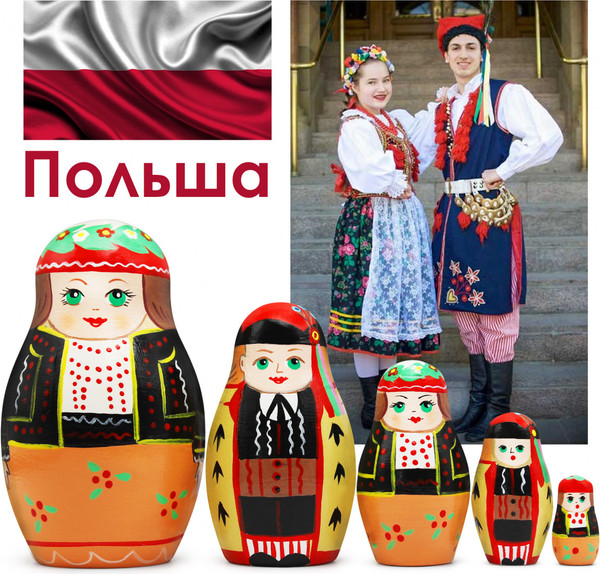 Изображение товара Матрешка сувенирная Брестская Фабрика Сувениров В польском народном костюме Краковский строй / 5208