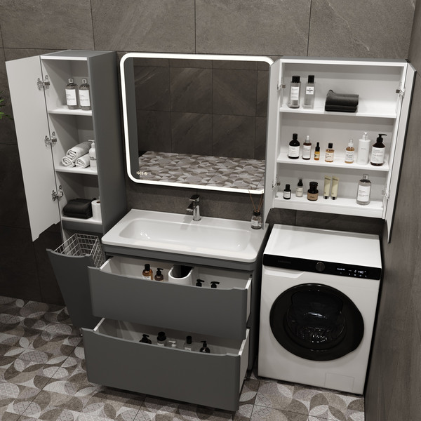 Изображение товара Тумба под умывальник Symbolite Бергамо мини 80 Люкс Plus 2 ящика (серый)