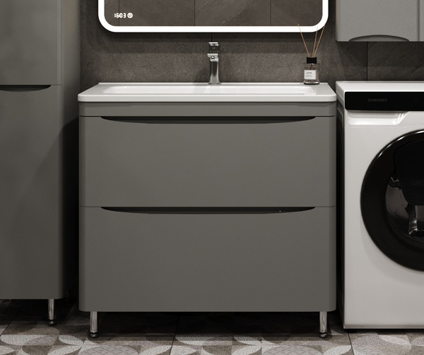 Изображение товара Тумба под умывальник Symbolite Бергамо мини 80 Люкс Plus 2 ящика (серый)
