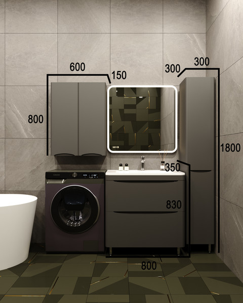 Изображение товара Тумба под умывальник Symbolite Бергамо мини 80 Люкс Plus 2 ящика (черный)