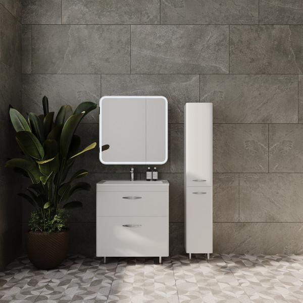 Изображение товара Шкаф-пенал для ванной Symbolite Каре 30 L Line Plus с корзиной (белый)