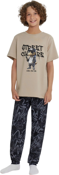 Изображение товара Пижама детская Mark Formelle 563321-1 (р.128-64, бежевый/граффити на черном)