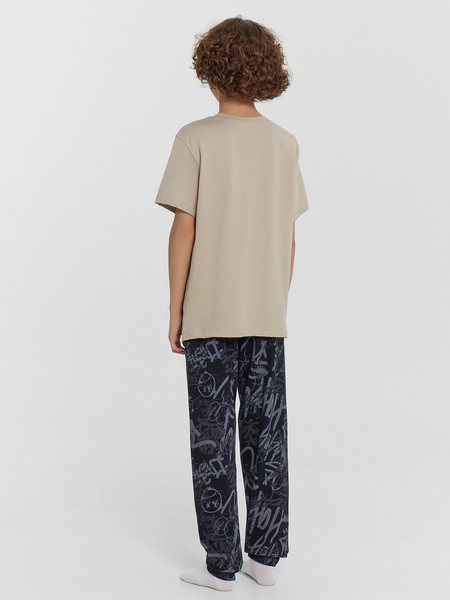 Изображение товара Пижама детская Mark Formelle 563321-1 (р.128-64, бежевый/граффити на черном)