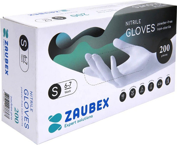 Изображение товара Перчатки одноразовые Zaubex Нитриловые неопудренные / 9122530 (S, 200шт, черный)