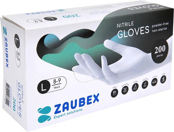 Изображение товара Перчатки одноразовые Zaubex Нитриловые неопудренные / 9122532 (L, 200шт, черный)