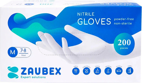 Изображение товара Перчатки одноразовые Zaubex Нитриловые неопудренные / 9122527 (M, 200шт, голубой)