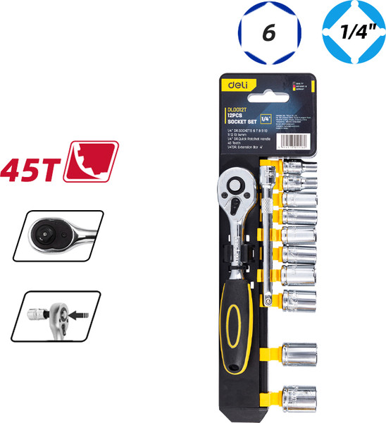 Изображение товара Набор головок слесарных Deli YS EDL0012T (5-14мм, 12шт)