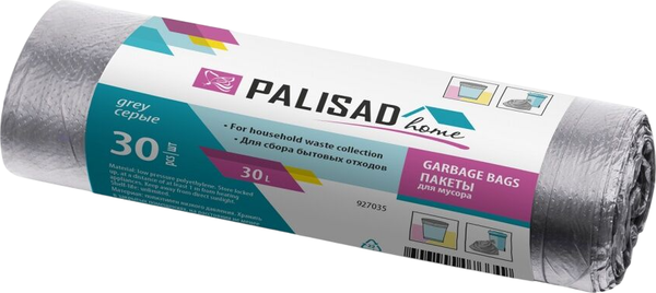 Изображение товара Пакеты для мусора Palisad Home 30л / 927035 (30шт, серый)