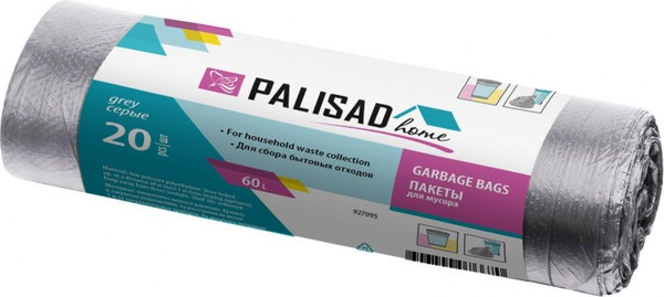 Изображение товара Пакеты для мусора Palisad Home 60л / 927095 (20шт, серый)
