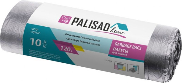 Изображение товара Пакеты для мусора Palisad Home 120л / 927135 (10шт, серый)