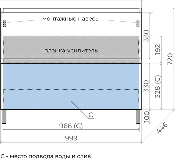Изображение товара Тумба под умывальник Symbolite Манхэттен 100 Plus 2 ящика (белый матовый)