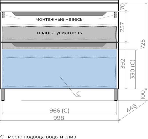 Изображение товара Тумба под умывальник Symbolite Остин 100 Plus 2 ящика (графит)