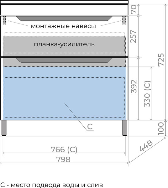 Изображение товара Тумба под умывальник Symbolite Остин 80 Plus 2 ящика (графит)