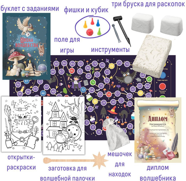 Изображение товара Набор для опытов Bumbaram Раскопки. 3в1 Школа волшебства / dig-87