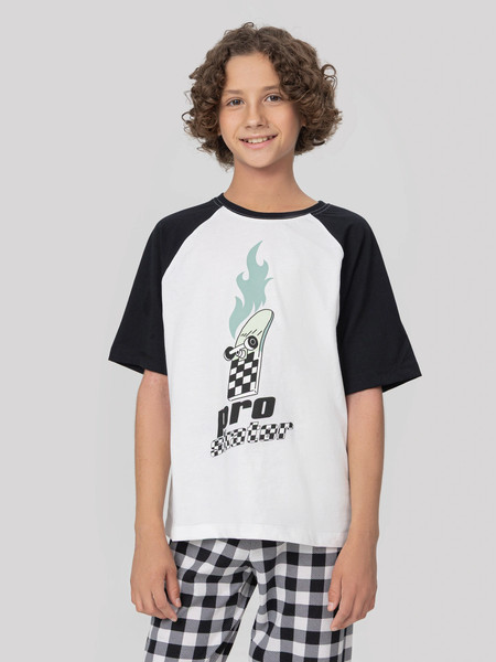 Изображение товара Пижама детская Mark Formelle 563335 (р.134-68-60, белый/черно-белая клетка)