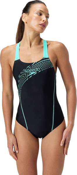 Изображение товара Купальник для плавания Speedo Medley Logo / 8-1347416243 (р.32, черный/бирюзовый)
