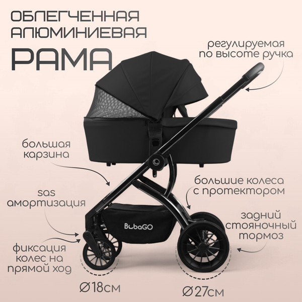 Изображение товара Детская универсальная коляска Bubago Lotta Limited 3в1 / BG LTD-176-2 (черный)