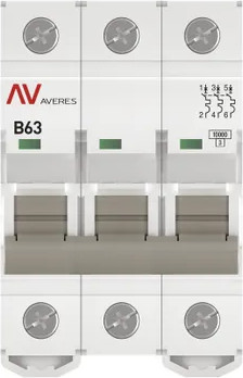 Изображение товара Выключатель автоматический EKF Averes AV-10 3P 63A (B) 10kA / mcb10-3-63B-av