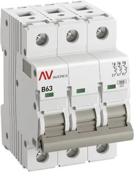 Изображение товара Выключатель автоматический EKF Averes AV-10 3P 63A (B) 10kA / mcb10-3-63B-av