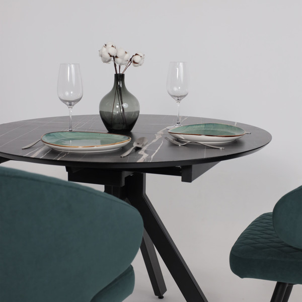 Изображение товара Обеденный стол LEPREMO AV 1107 HPL+МДФ раздвижной 1000-1350x750  (черный тунис/черный)