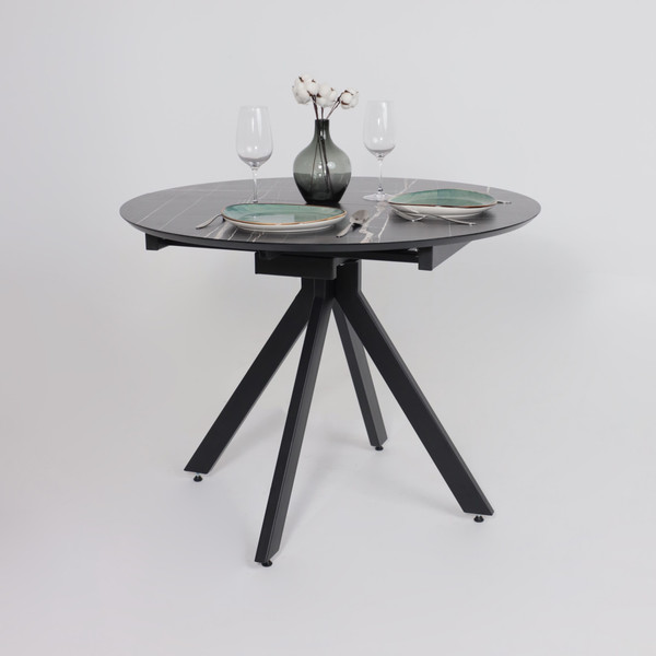 Изображение товара Обеденный стол LEPREMO AV 1107 HPL+МДФ раздвижной 1000-1350x750  (черный тунис/черный)