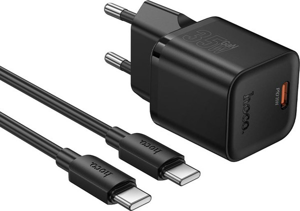 Изображение товара Адаптер питания сетевой Hoco N66 + кабель Type-C-Type-C (черный)