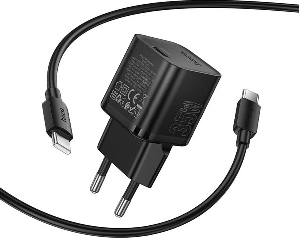 Изображение товара Адаптер питания сетевой Hoco N66 + кабель Type-C-Type-C (черный)